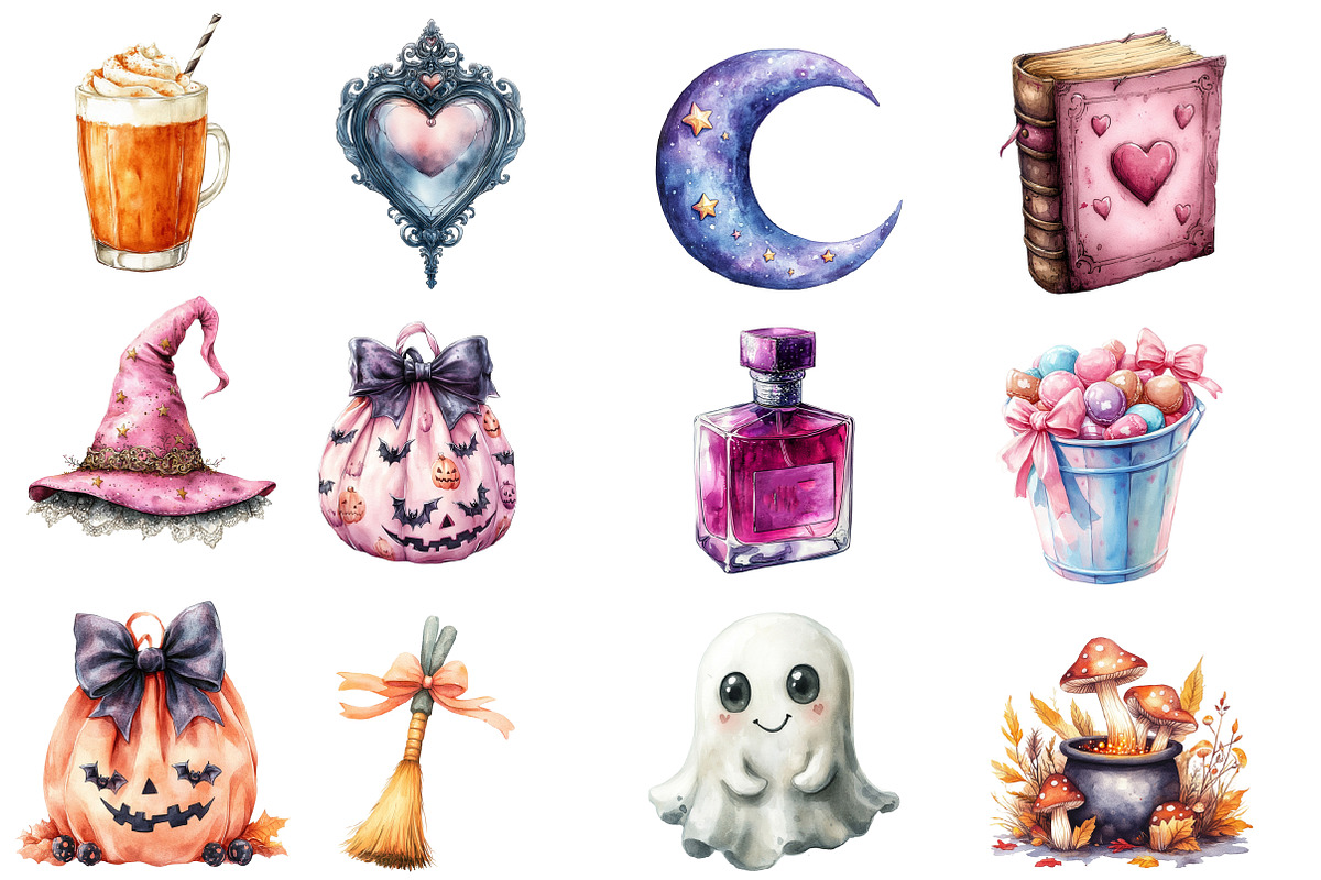 Watercolor Girly Halloween Clipart, an Illustration by Designworld (Photo 4 of 6)