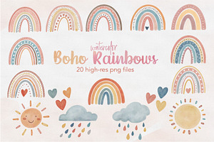 Watercolor Boho Rainbow Clipart png