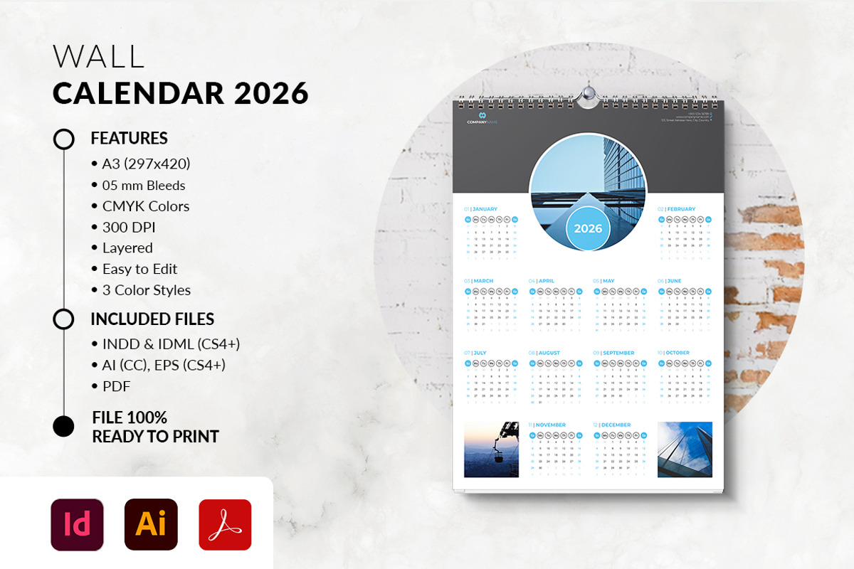 Printable 2026 Calendar A3 Size, a Stationery Template by MstArtwork (Photo 2 of 4)
