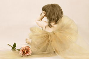 Girl with Rose and Chiffon Bow