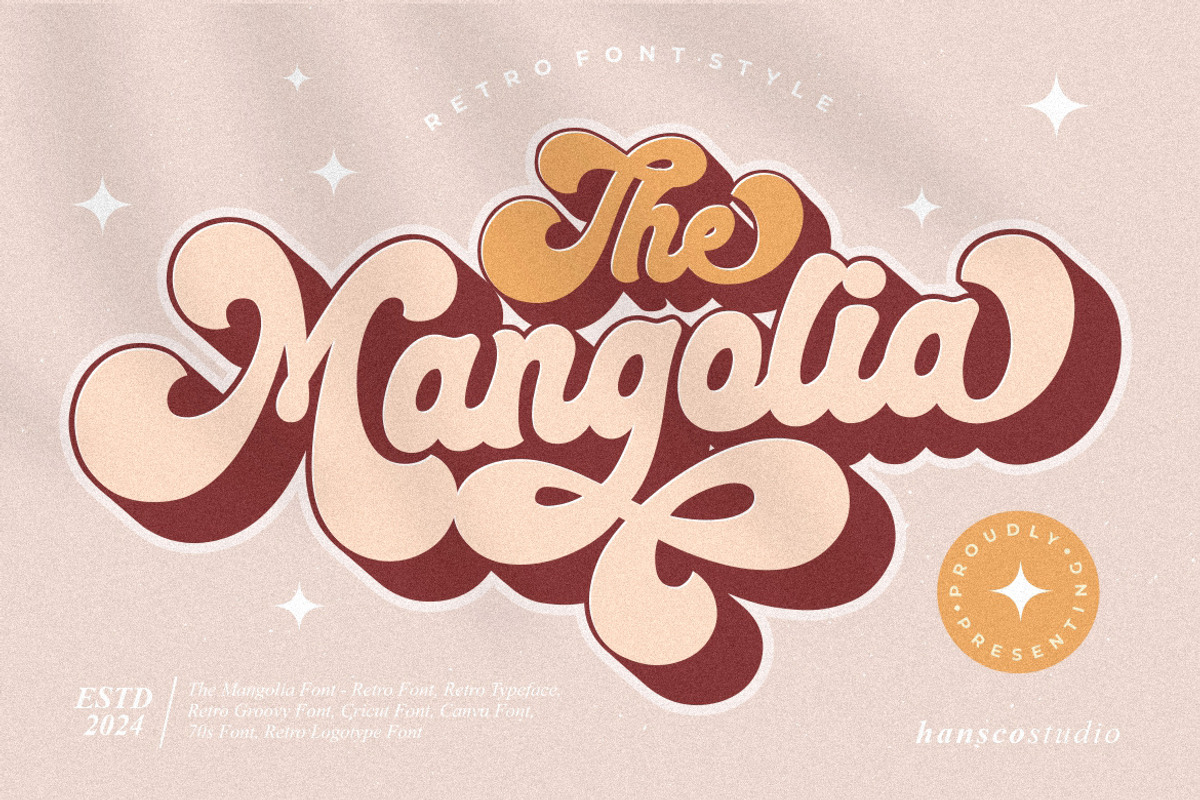 Mangolia - Retro Font Style!, a Script Font by HansCo Studio (Photo 1 of 15)