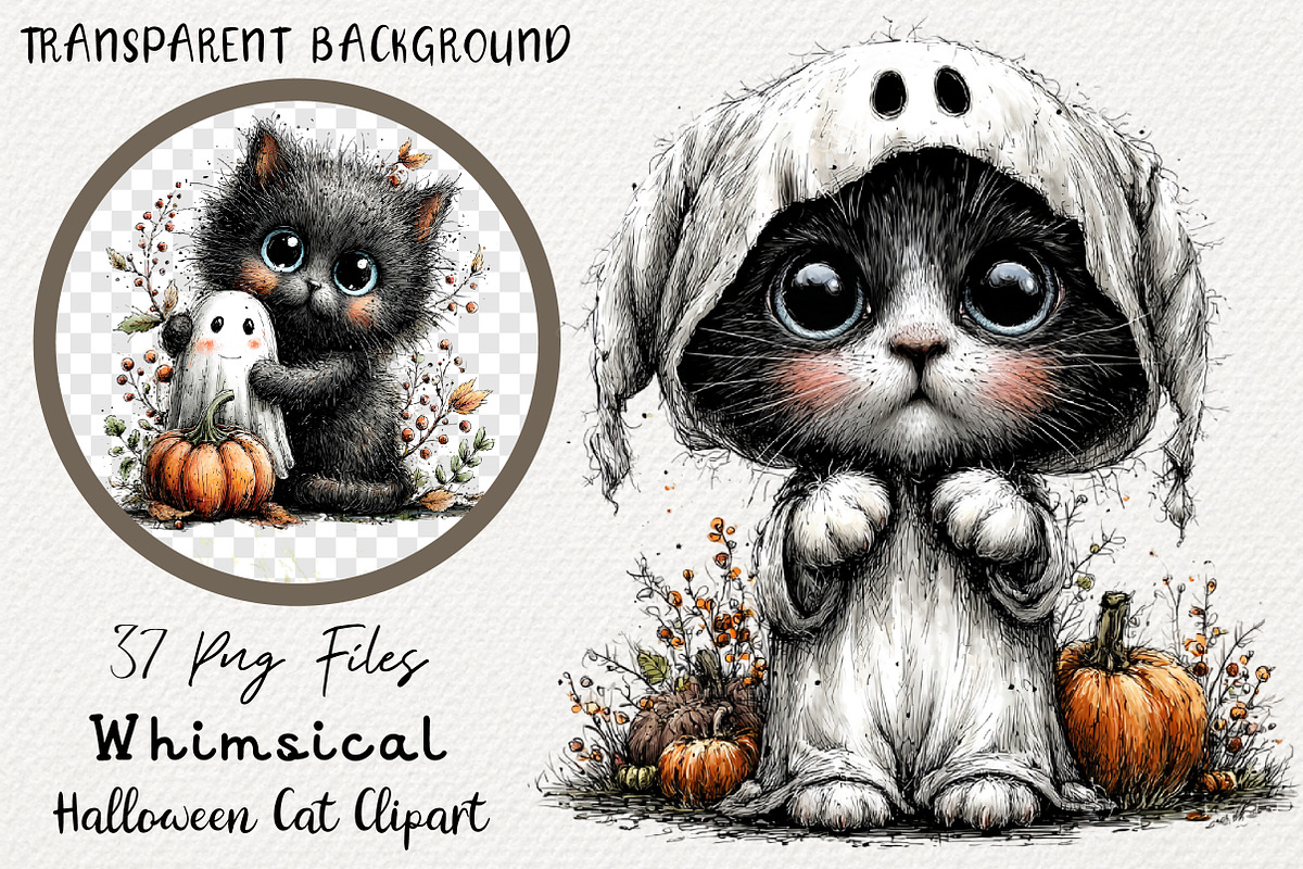 Whimsical Halloween Cat Clipart PNG, a Transportation Illustration by Digital Artistic99 (Photo 1 of 7)