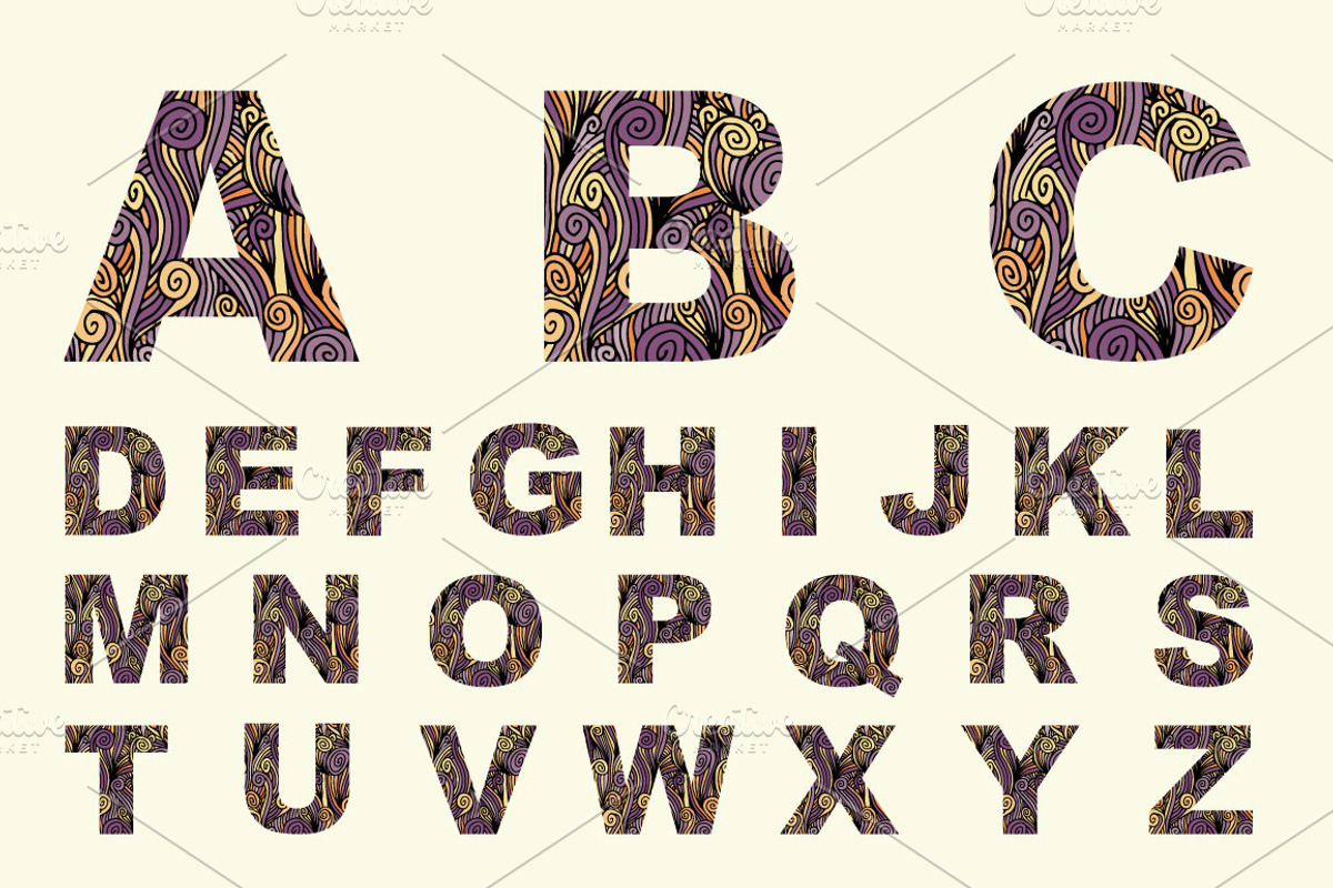 Font with decorative texture. Vector