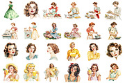 Watercolor Retro Housewife Clipart, a Seasonal Illustration by designcity5 (Thumbnail 2 of 5)