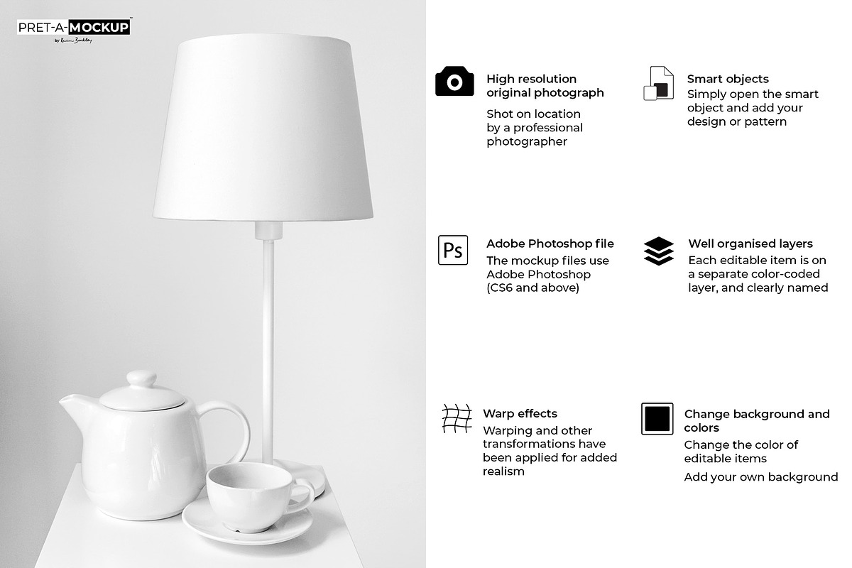 Lamp and Tea Set Mockup, a Cups & Container Mockup by Pret-a-Mockup (Photo 2 of 9)