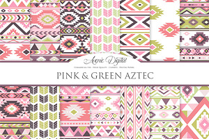 Pink and Green Aztec Digital Paper, a Texture Graphic by Avenie Digital