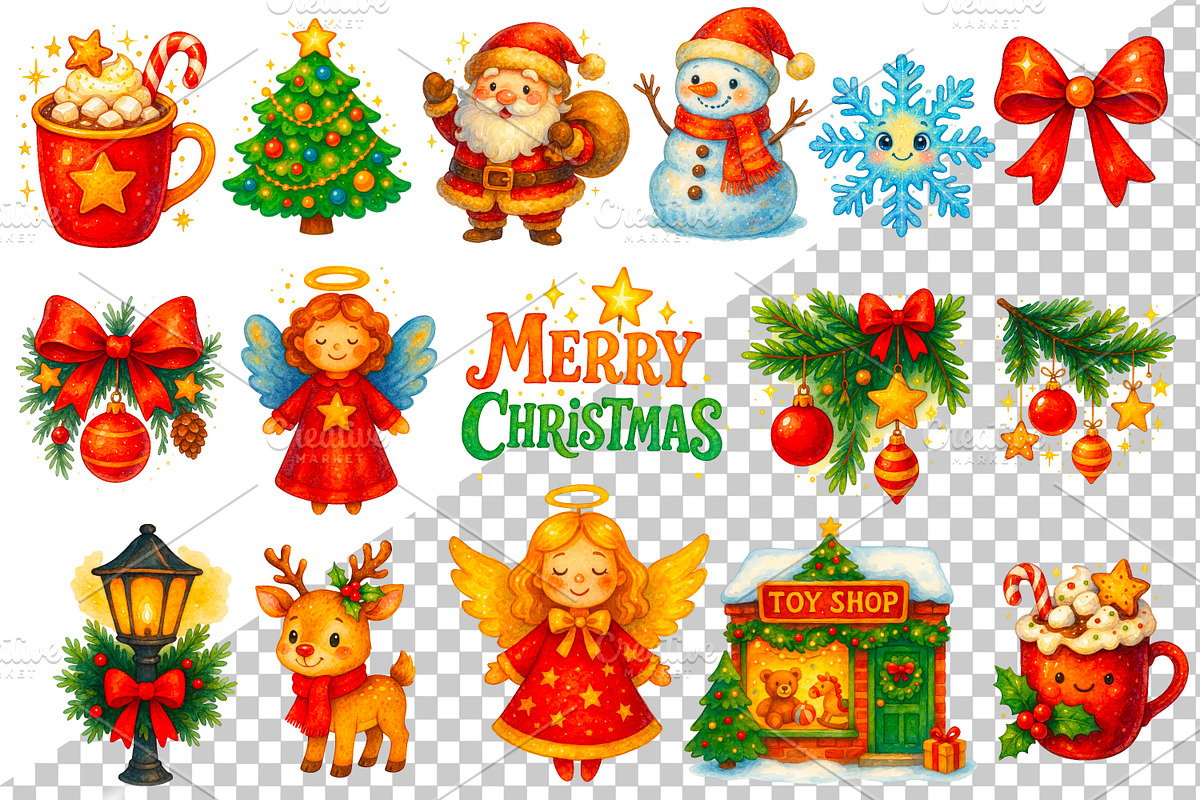 Watercolor Christmas clipart bundle, a Seasonal Illustration by LoLoArt (Photo 2 of 4)