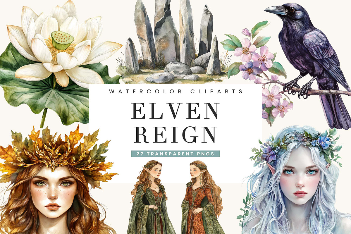 Watercolor Elven Reign Clipart, a Person Illustration by BusyDaydesign (Photo 1 of 9)