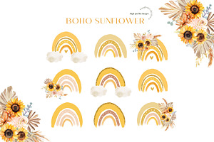 Rainbow Sunflowers Pampas Clipart