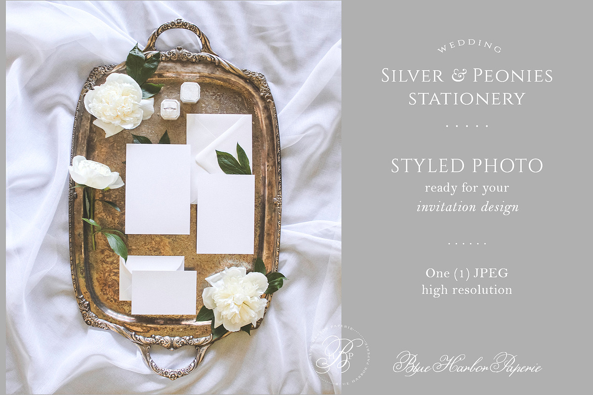 Silver & Peonies Styled Photo, a Photo by BlueHarborPaperie (Photo 1 of 2)