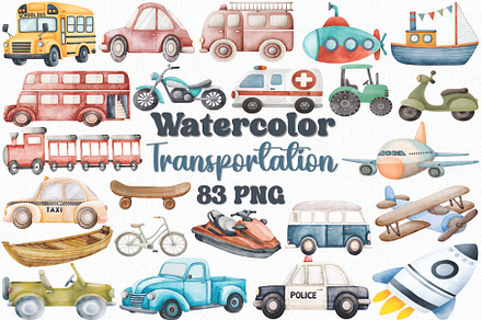 Watercolor Transportation Clipart
