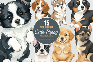 15 Bundle Watercolor Cute Puppy Dog, an Animal Illustration by Morspective