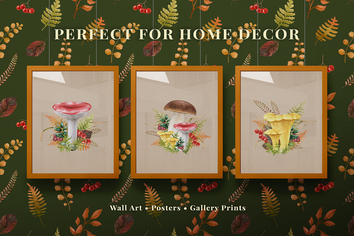 Fall Mushrooms Watercolor Clipart, a Seasonal Illustration by AnitaPol (Photo 12 of 20)