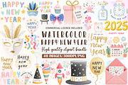 Watercolor Happy New Year Clipart, an Illustration by Sublimation Artist (Thumbnail 1 of 6)