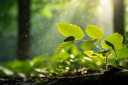Beautiful branches with vivid green leaves on sunny bokeh background of greener, an Abstract Photo by Natalia Klenova's Shop