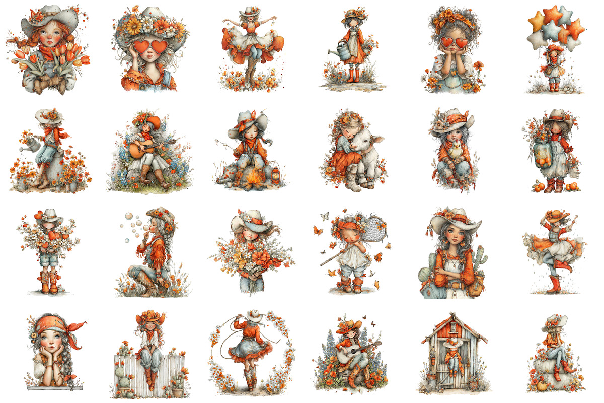 Whimsical Spring Western Girl Clipar, an Illustration by designcity5 (Photo 2 of 5)
