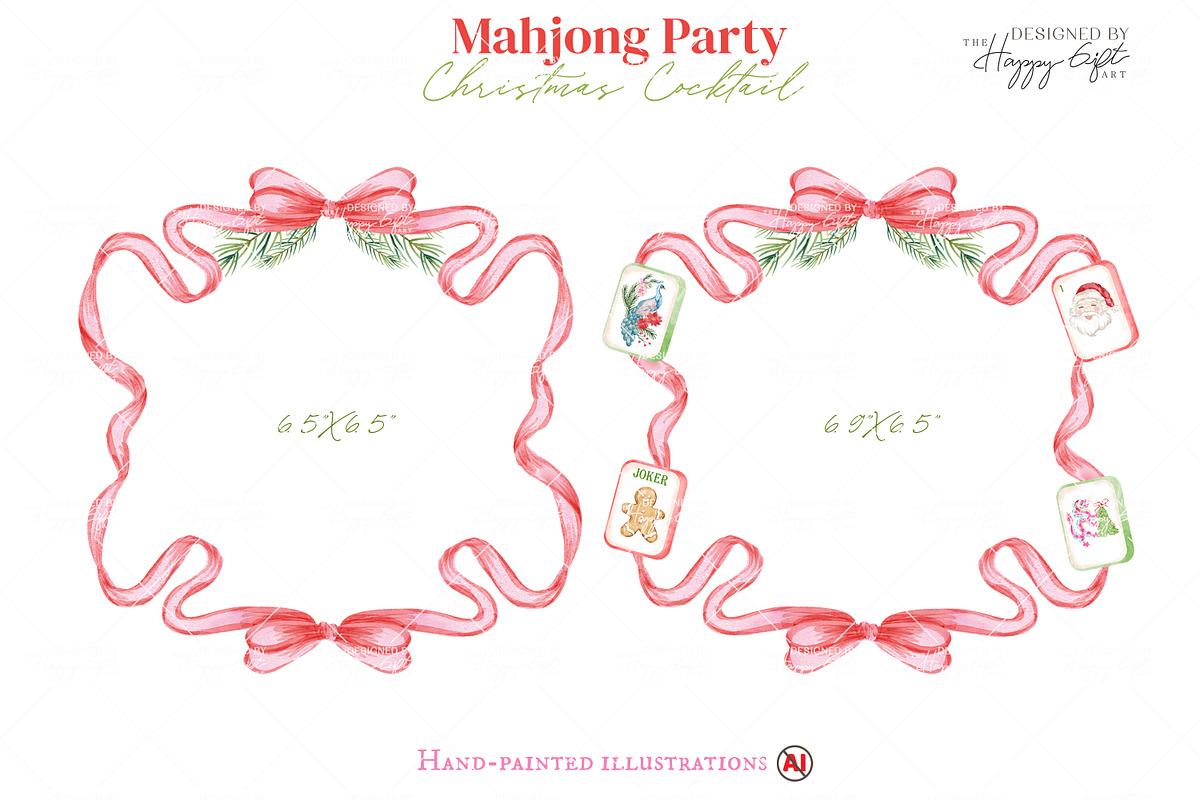 Christmas Mahjong Cocktail Clipart, a Decorative Illustration by TheHappyGiftArt (Photo 8 of 10)