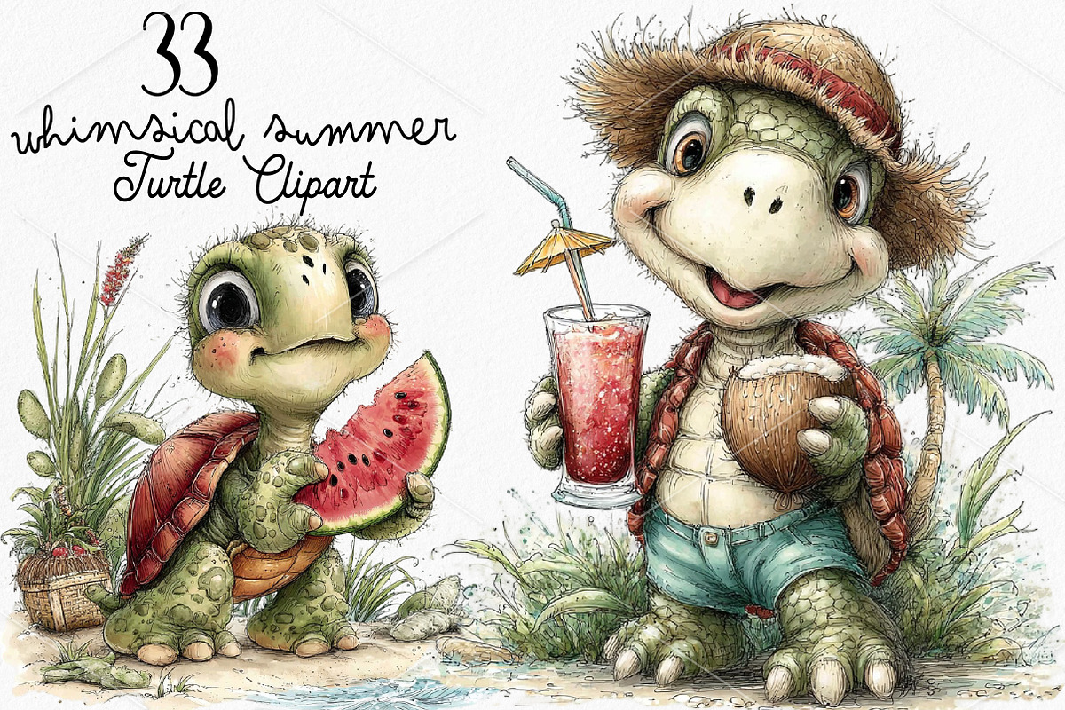 Whimsical Summer Turtle Clipart PNG, a Seasonal Illustration by Canvas Craft (Photo 1 of 7)
