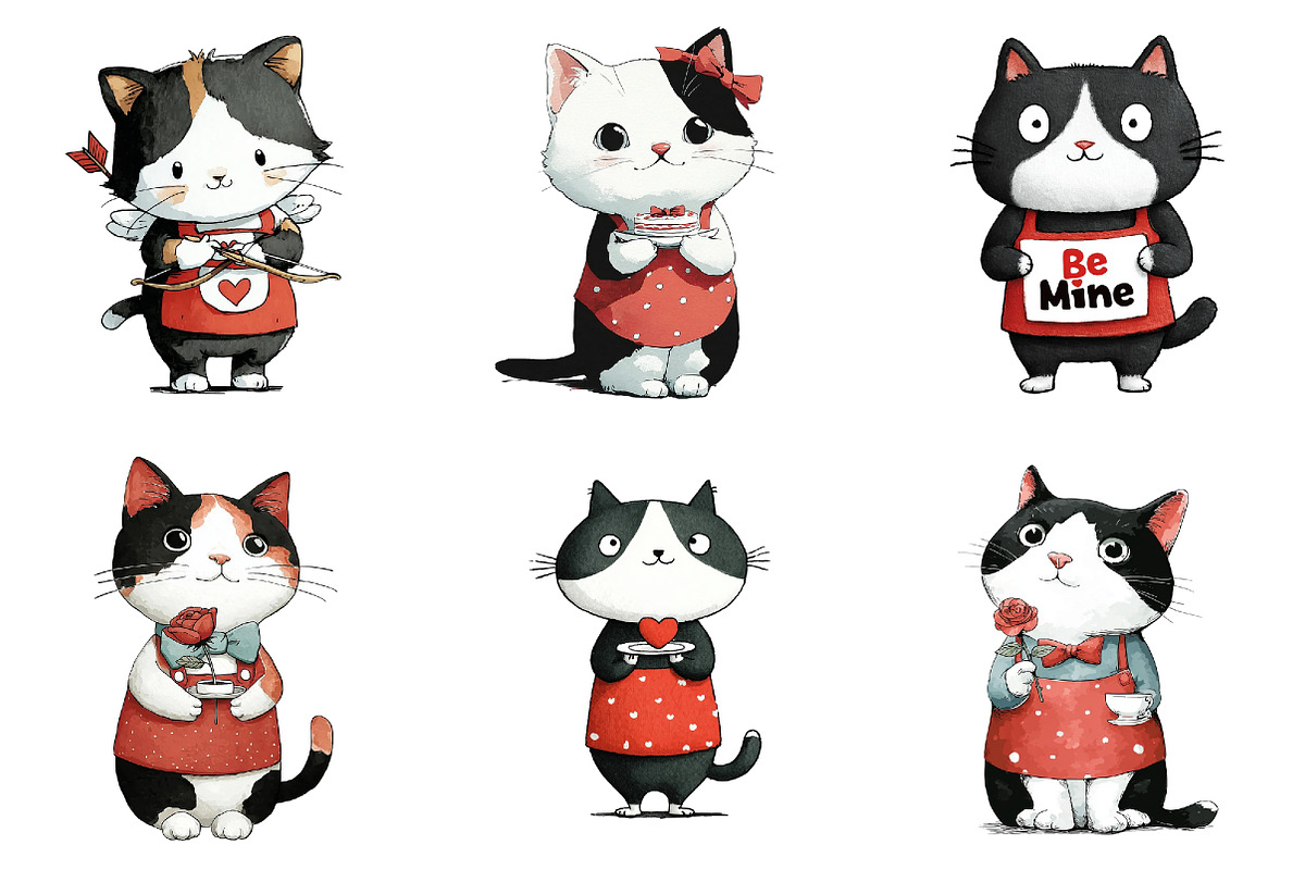 Quirky Valentine Cat Clipart, an Illustration by DreamArtGraphic (Photo 2 of 4)