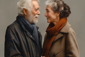 An affectionate elderly couple, a Caucasian man and woman, share a tender momen, a Person Photo by ImageMir