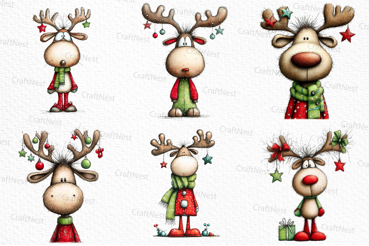 Whimsical Christmas Reindeer Clipart, an Illustration by Craft Nest (Photo 3 of 6)