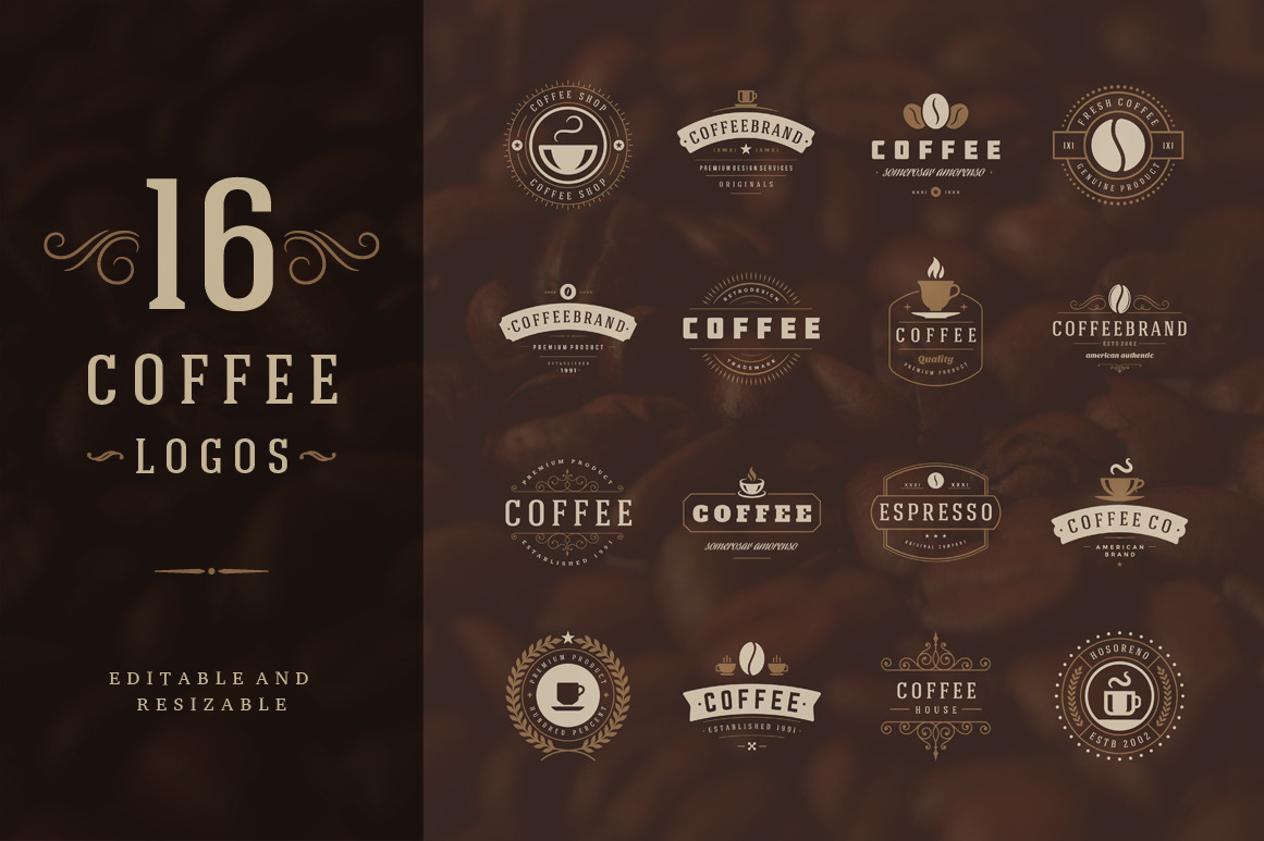 16 Coffee Logotypes and Badges, a Branding & Logo Template by Vasya Kobelev