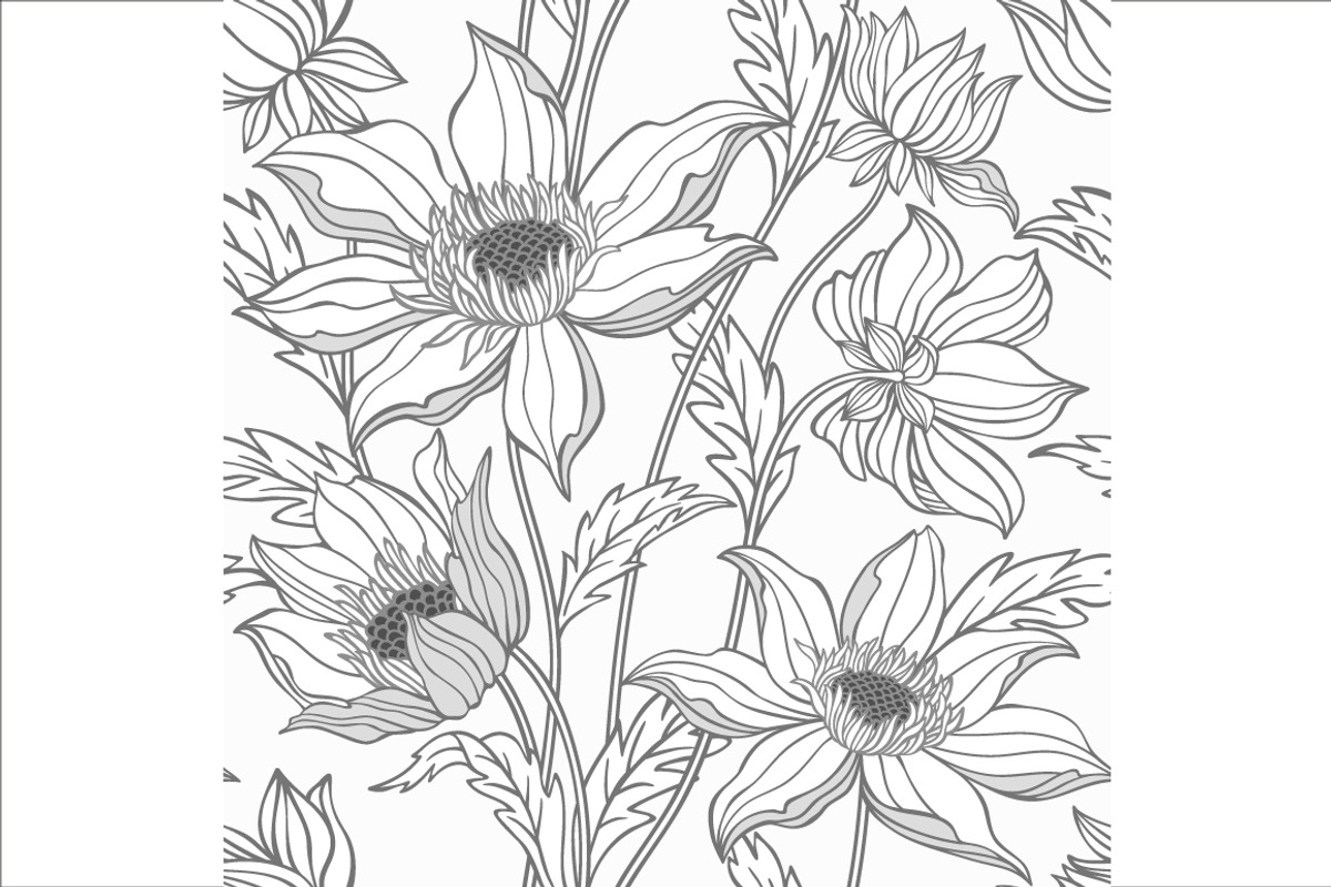 set of seamless monochrome flowers preview 4