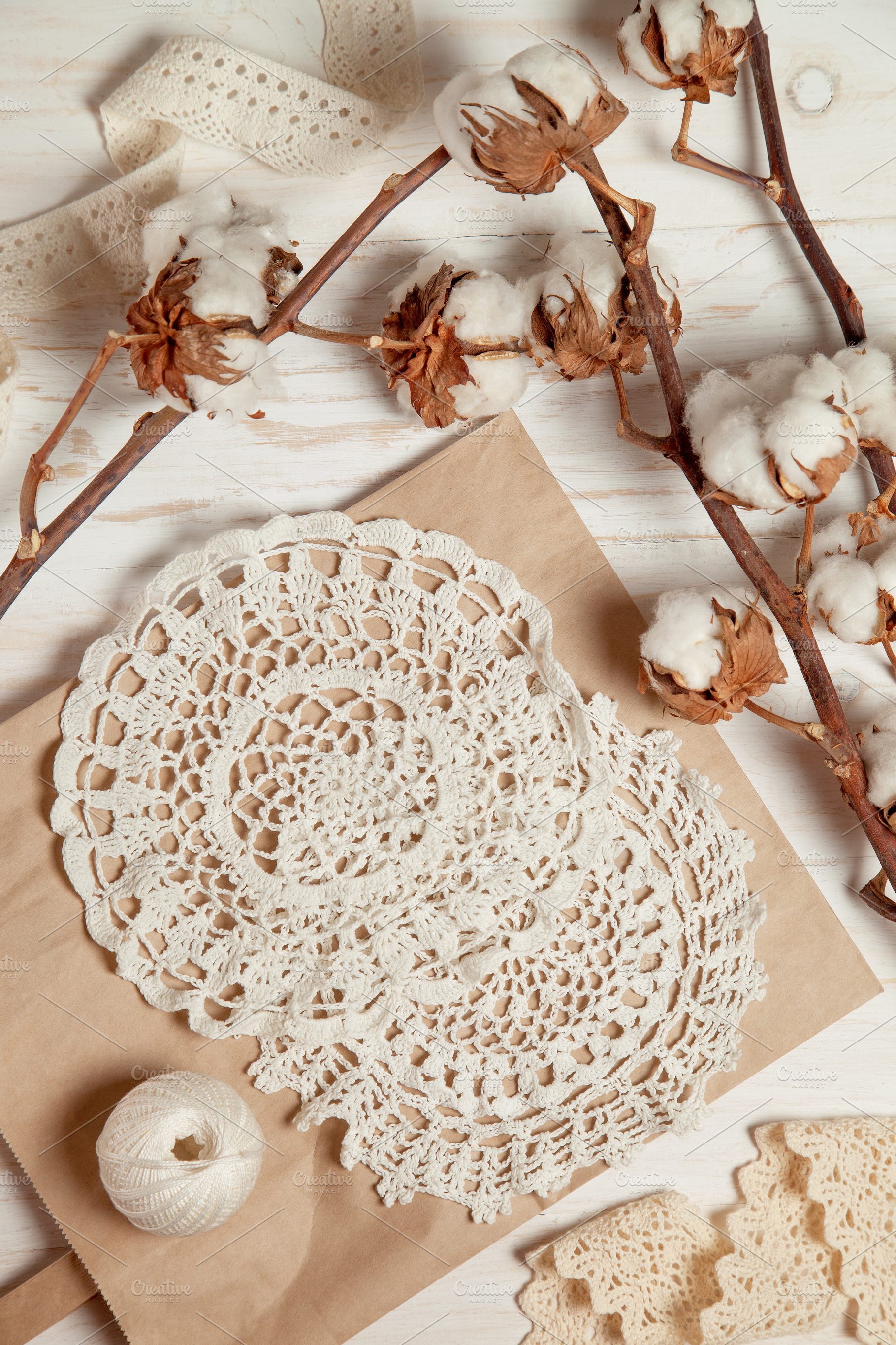 Crocheted white napkins containing crochet, craft, and napkin, an Abstract Photo by natashamam