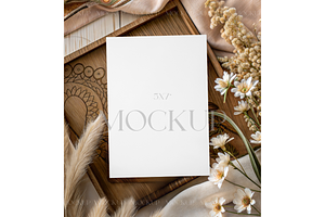 5x7 Card Mockup with White Daisies, a Mockup by MockupWizard