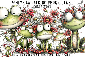Whimsical Spring Frog Clipart, an Illustration by OK Design
