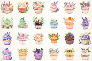 Watercolor Floral Cupcake Clipart, an Illustration by DreamCafeArt (Thumbnail 2 of 5)
