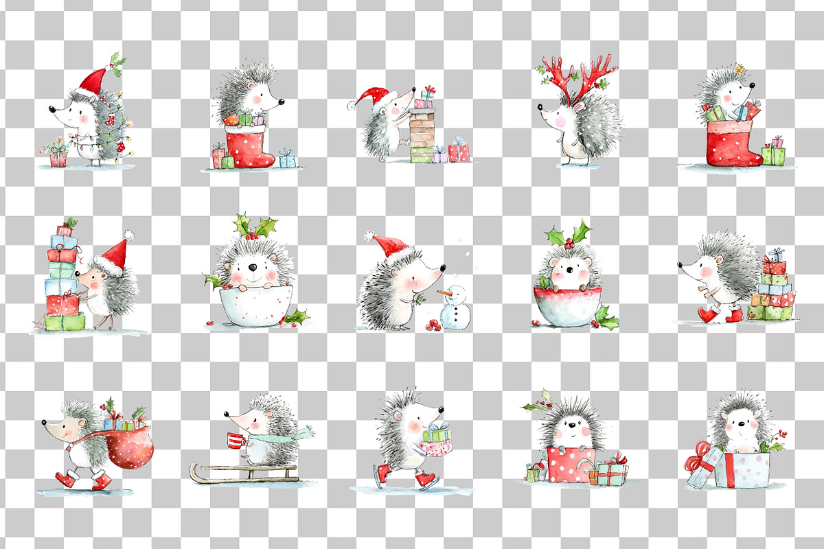 Christmas Hedgehog Clipart, a Seasonal Illustration by Nicolle's Colorful Art (Photo 3 of 7)
