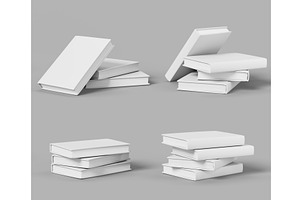 3d Set Of Blank Paper Book Stack