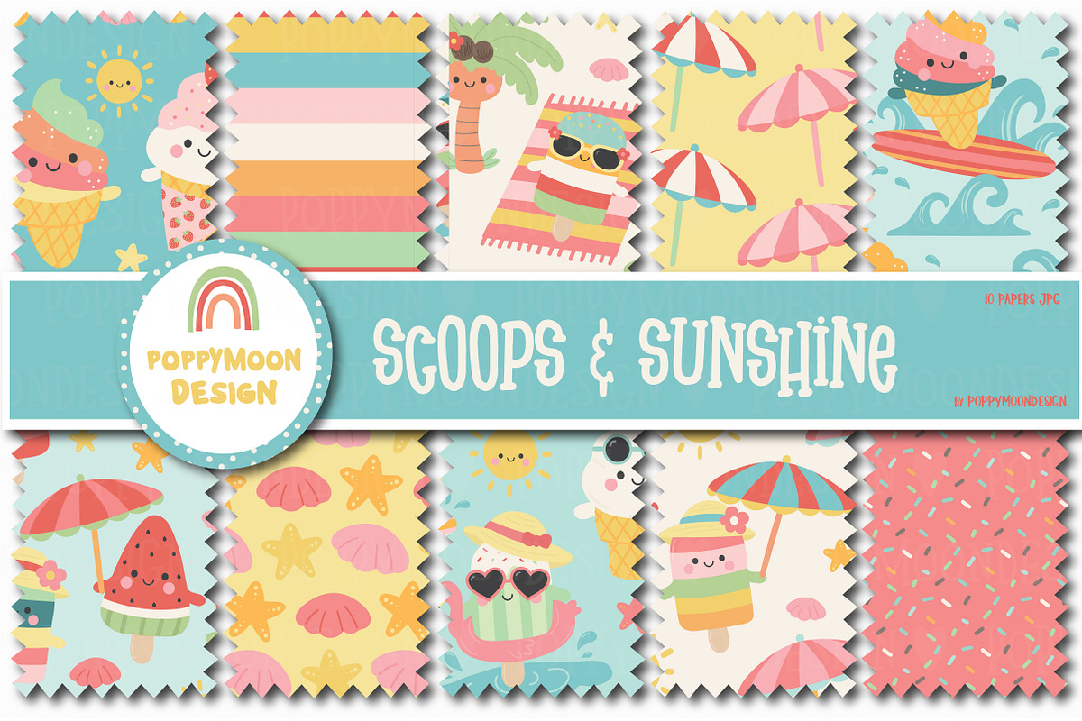 Summer treats clipart & paper set, a Food Illustration by Poppymoondesign (Photo 2 of 5)