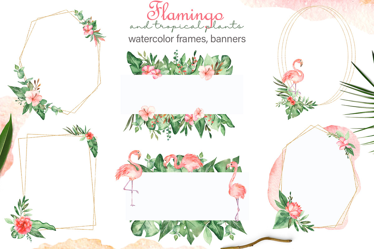 Flamingos and tropics Watercolor, an Illustration by Marina Ermakova (Photo 8 of 13)