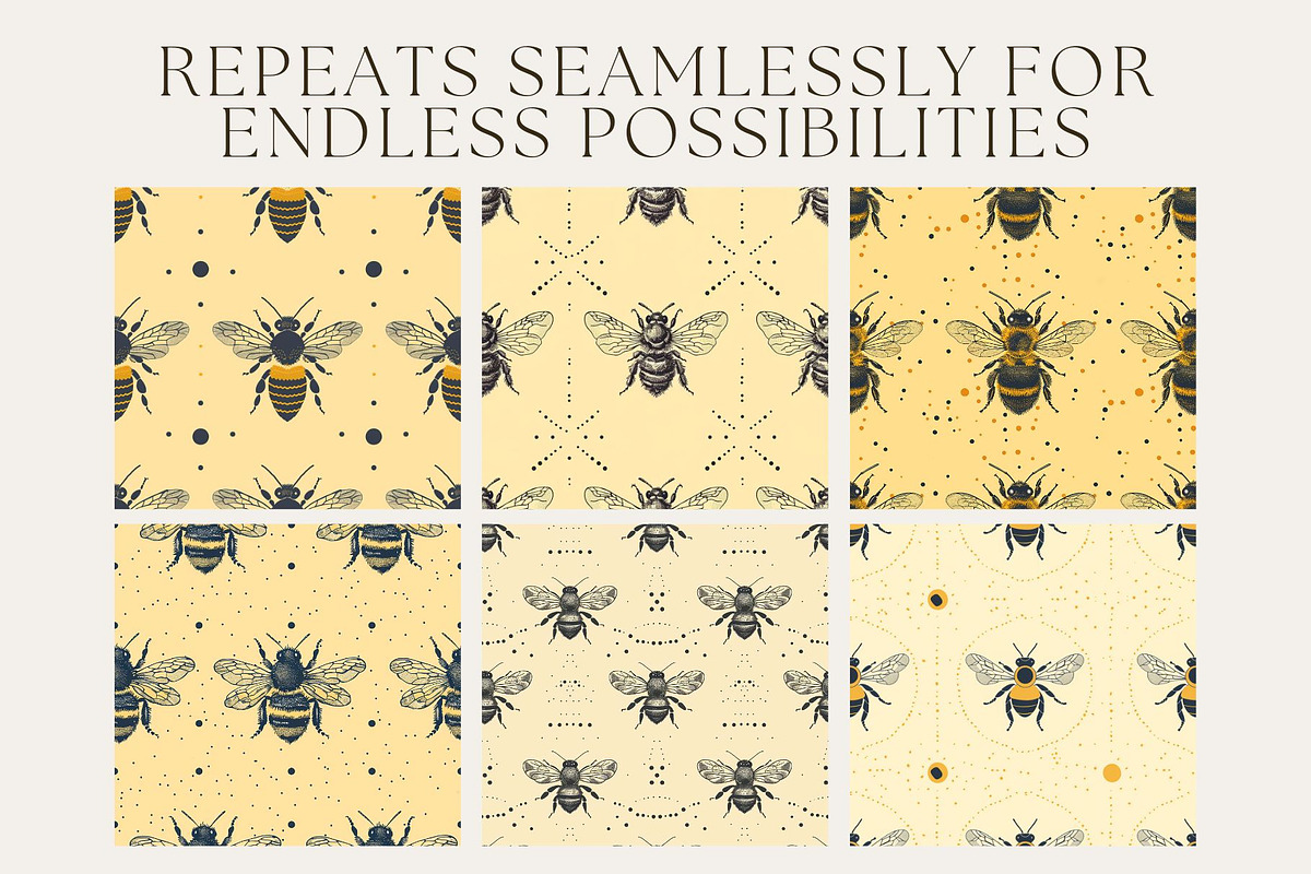 8 Minimal Bee Seamless Patterns, a Pattern Graphic by Inknfolly
