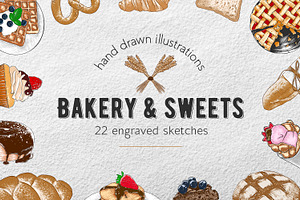 Bakery and sweets colorful sketches