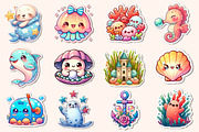 Kawaii Sea Animals Sticker Clipart, an Illustration by Dream Creation (Thumbnail 3 of 5)
