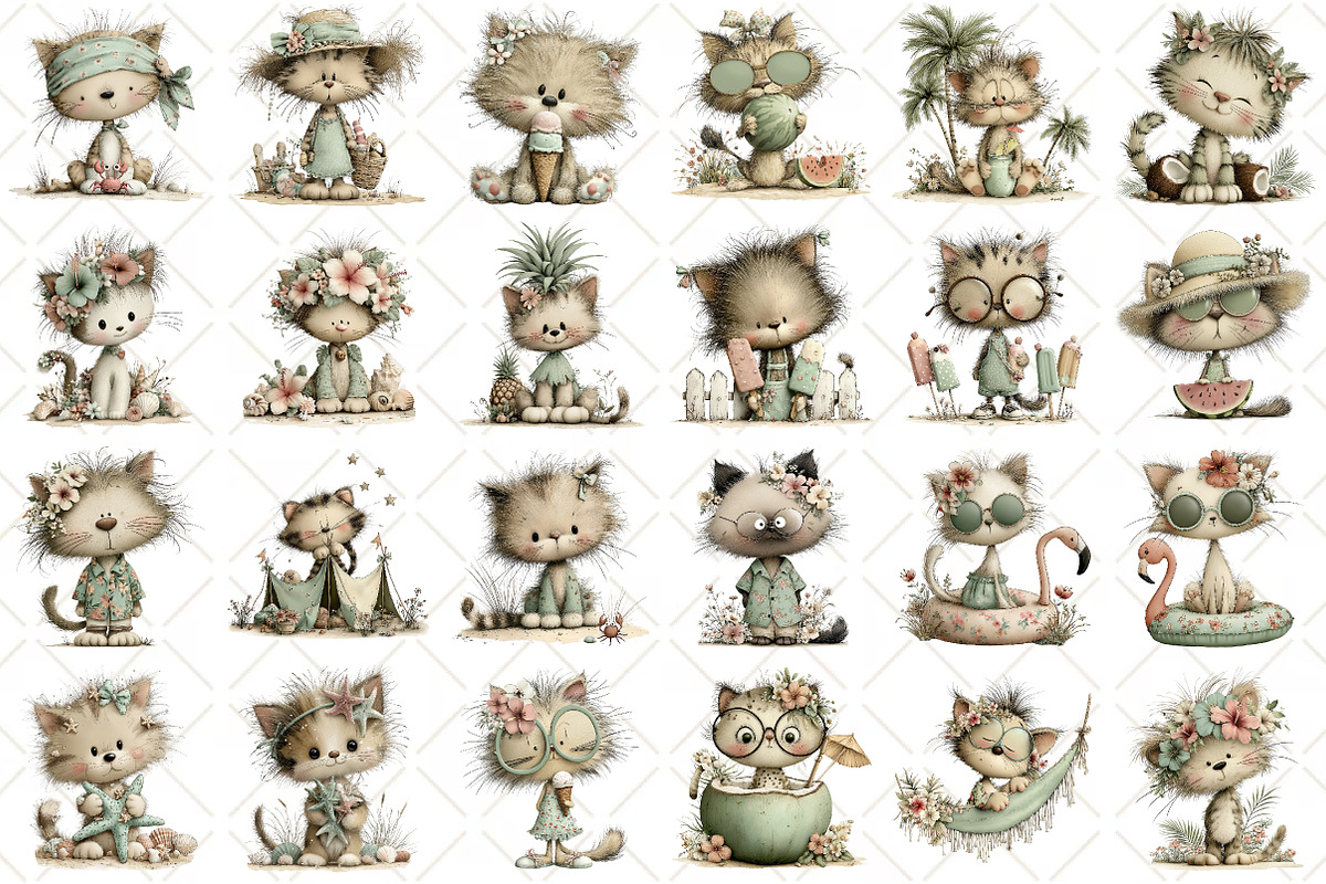 Whimsical Summer Cat Clipart, an Animal Illustration by Black Bird Studio (Photo 2 of 6)