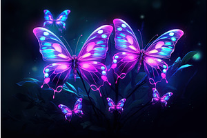 Ethereal Neon Glowing Butterflies