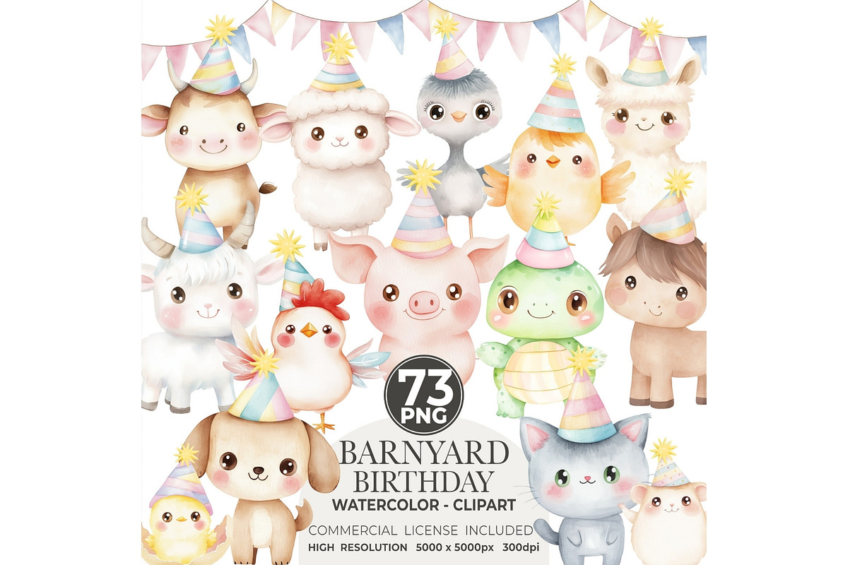 Farm Birthday Watercolor Clipart, an Illustration by CharmClipart (Photo 1 of 8)