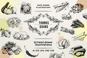 Thanksgiving Hand-drawn Sketches Set