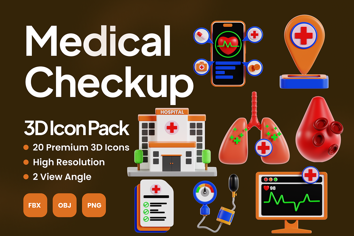 Medical Checkup 3D Icon Pack, an Object 3D Model by Permadi Creative (Photo 1 of 2)