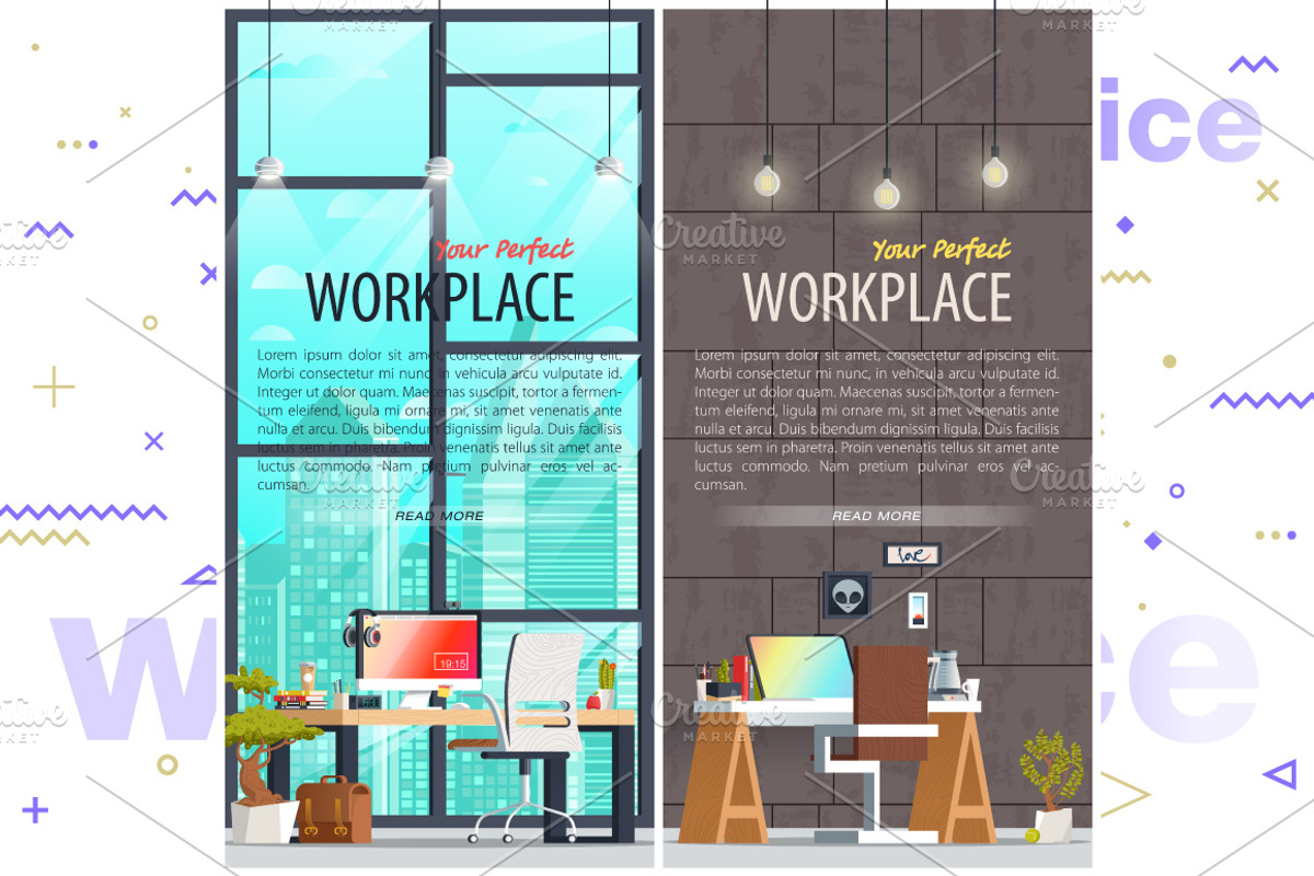 Office Workplace Banners, a Decorative Illustration by karnofff (Photo 2 of 2)