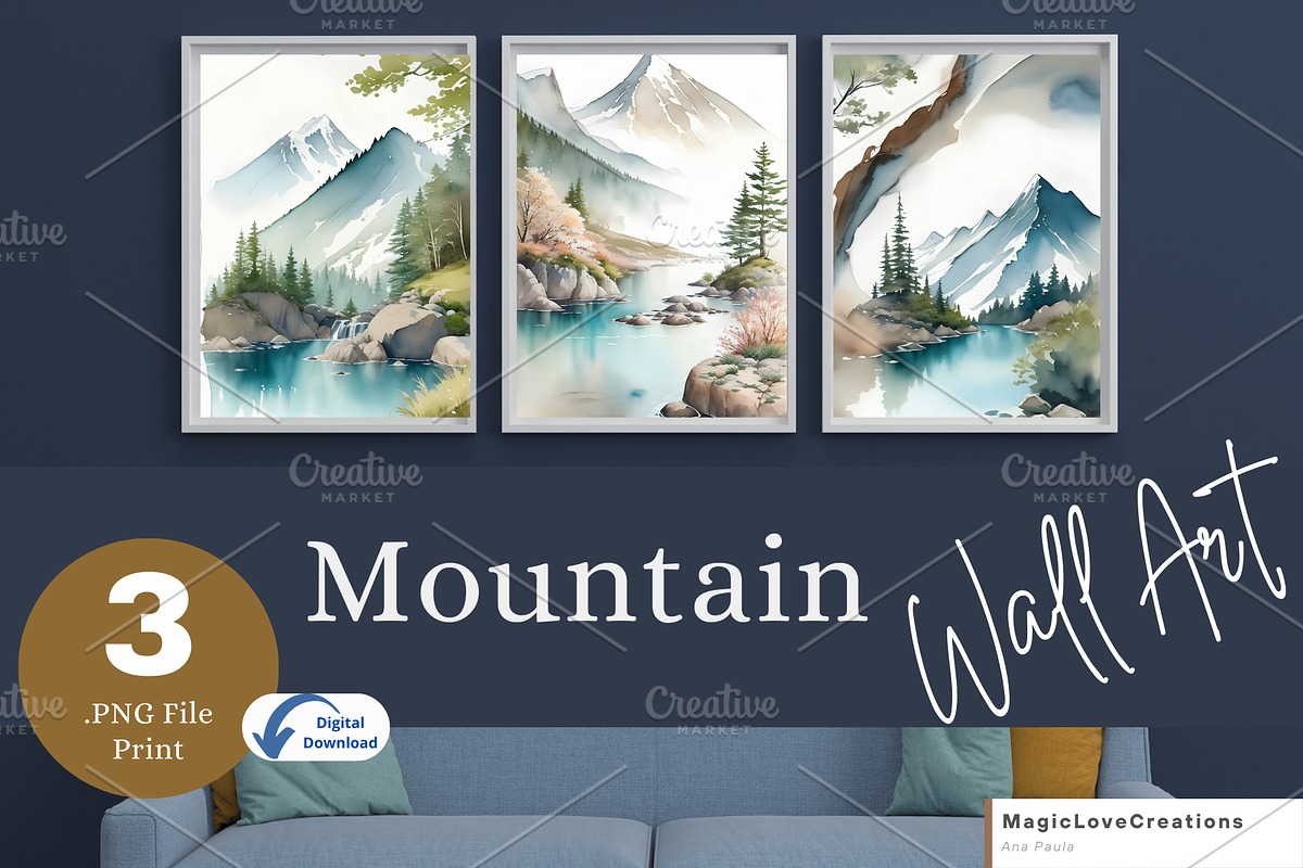 Watercolor Mountain Print Wall Decor, a Poster Template by MagicLove Creations (Photo 1 of 8)
