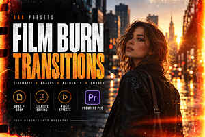 Film Burn Transitions Premiere Pro, a Plug-in Add-On by AAA Presets