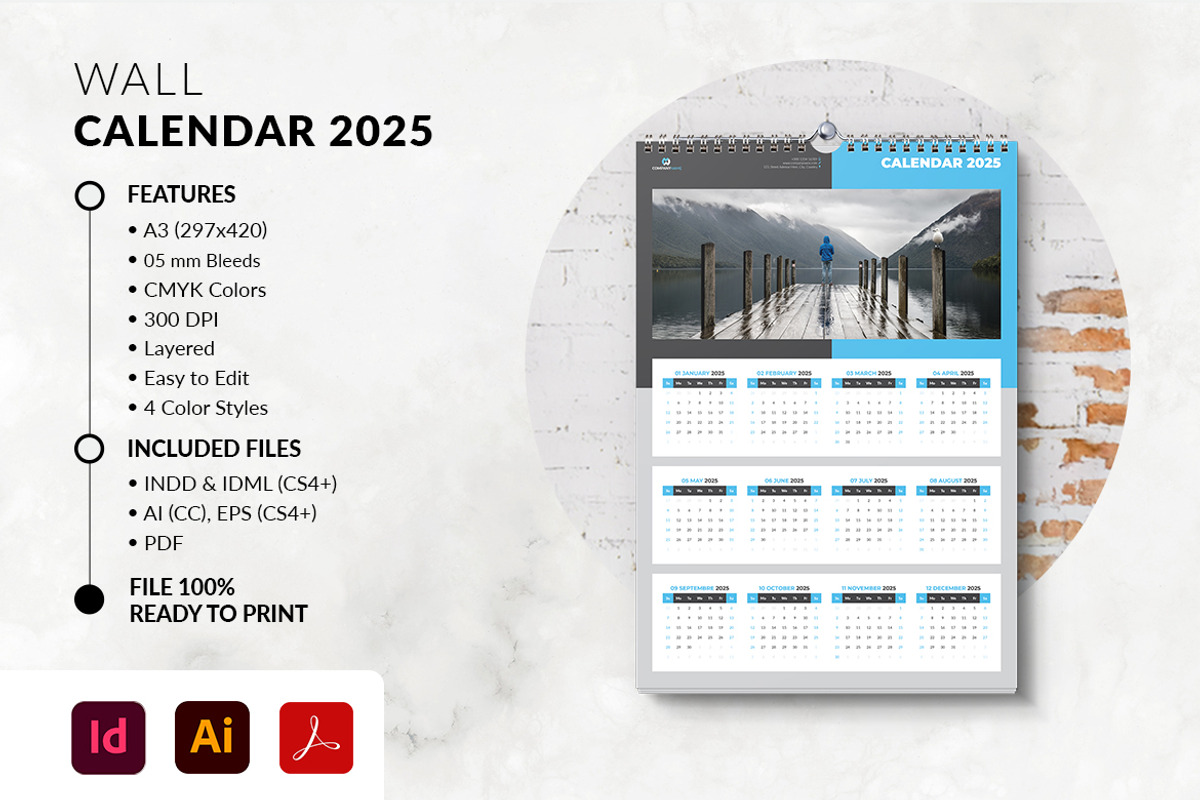 2025 A3 Wall Calendar Template, a Stationery Template by MstArtwork (Photo 1 of 6)