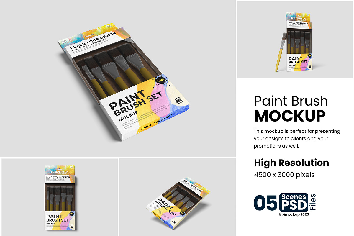 Paint Brush Set Mockup, a Product Mockup by bimockup (Photo 1 of 6)