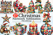Watercolor Patchwork Christmas Clipa, a Seasonal Illustration by Rose Art (Thumbnail 1 of 3)