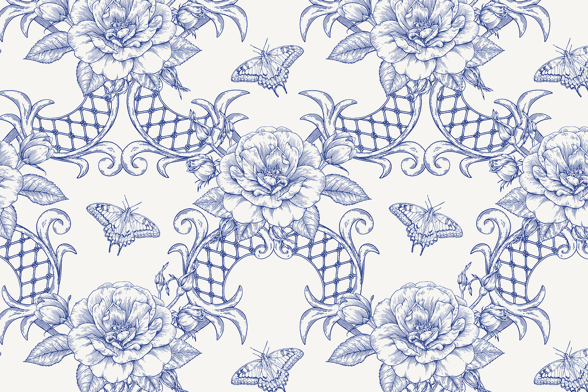 Vintage Seamless Patterns Toile Blue, a Pattern Graphic by ON_lineart_store (Photo 7 of 10)